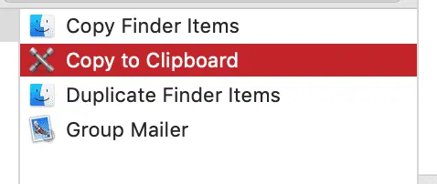 The copy to clipboard action we&#x27;re searching, shown in the Automator app.