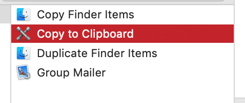 The copy to clipboard action we're searching, shown in the Automator app.
